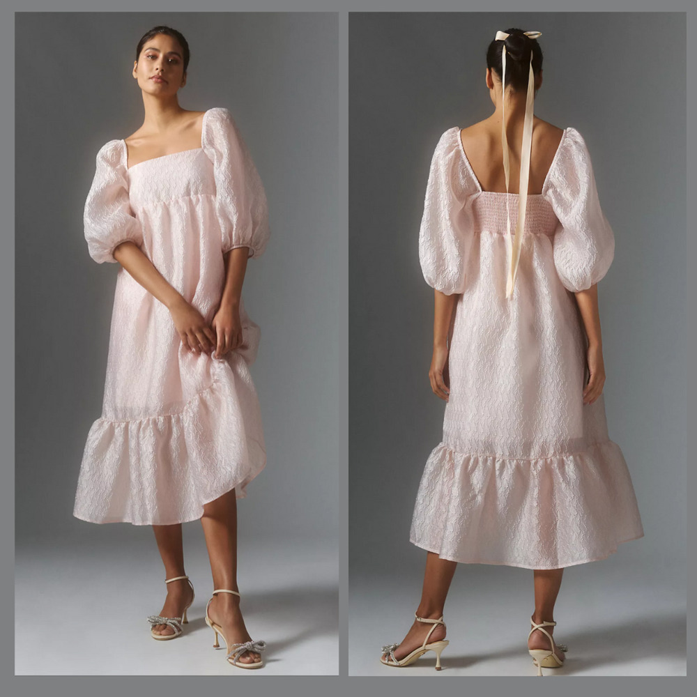 Anthropologie Textured Puff-Sleeve Dress - New Medium